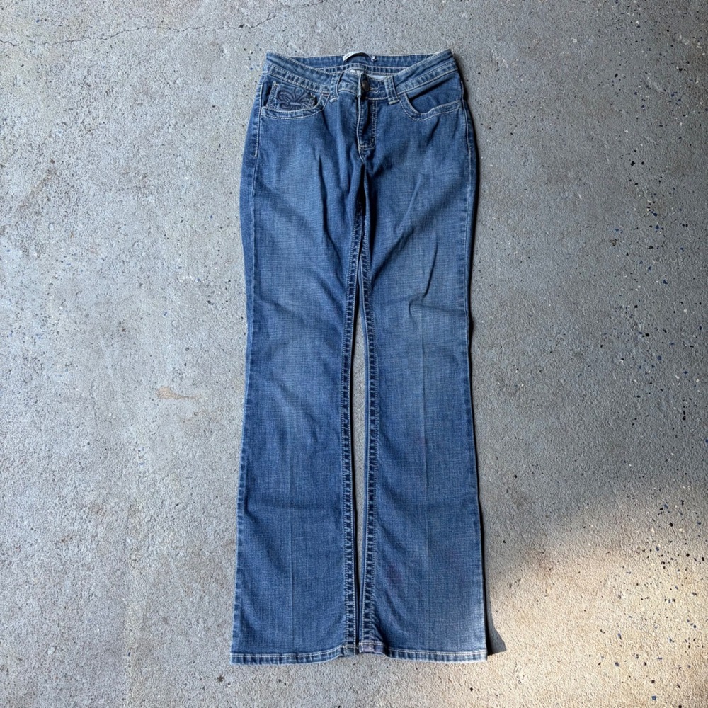 Lee Slender Secret Bootcut Jeans Medium Wash Fleur De Lis Embroidery Size 6M
